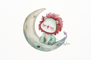 Cute Lion on Moon Clipart, an Animal Illustration by New-School-Wave (Thumbnail 2 of 5)