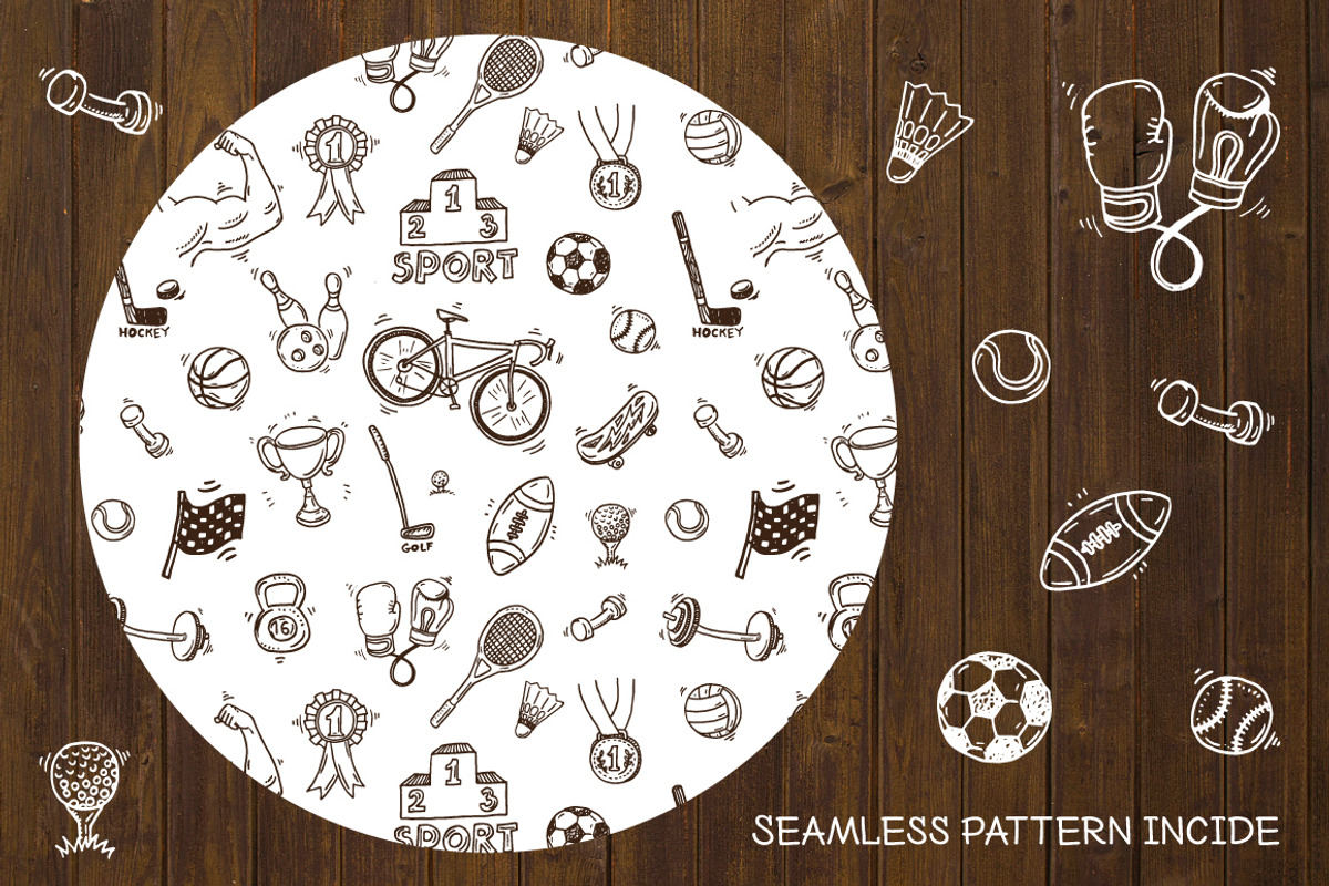 Hand drawn sport doodle set +bonus, an Illustration by Hala (Photo 4 of 5)