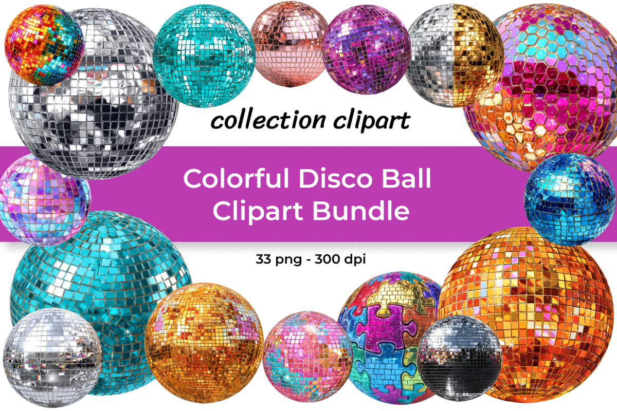 Colorful Disco Ball Clipart Bundle, a Decorative Illustration by InkyQueenArt (Photo 1 of 7)