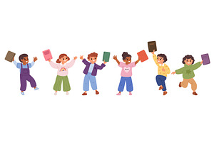 Little girls and boys hold books in, an Education Illustration by Vectorbuum