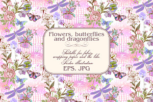 Flowers, Butterflies And Dragonflies