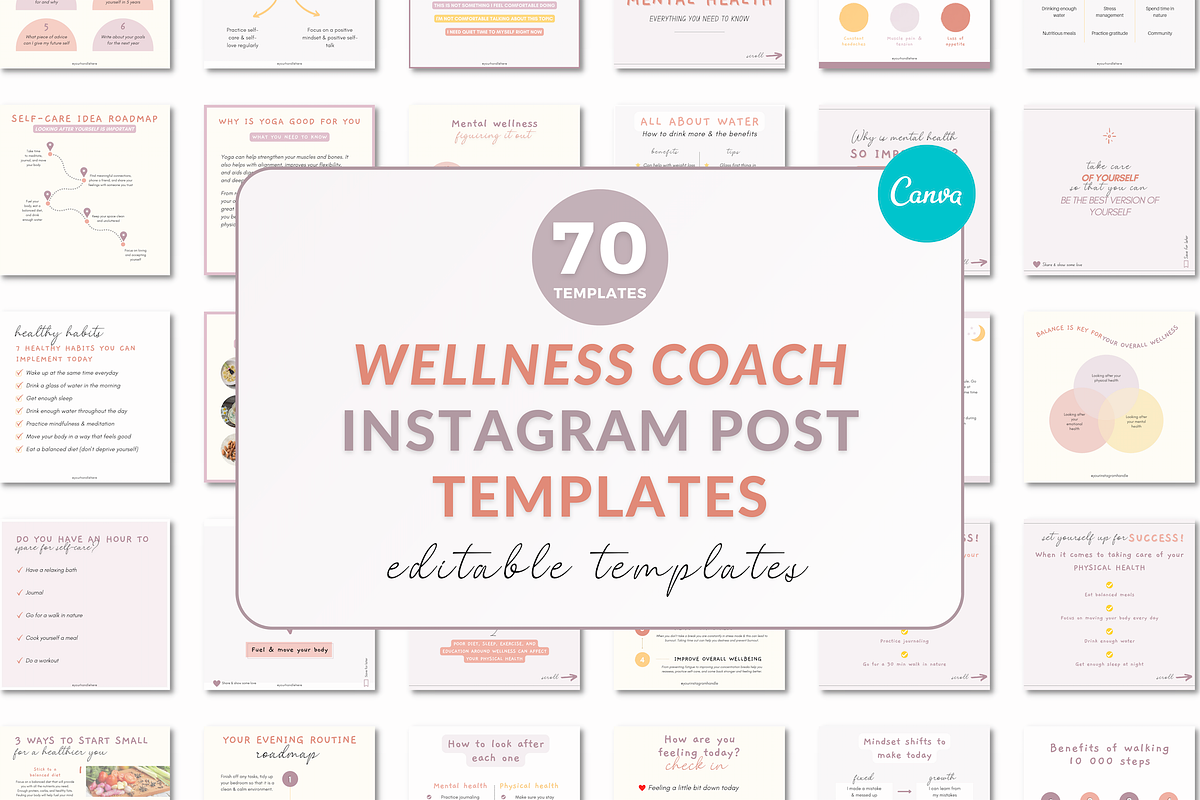 Wellness coach Instagram templates, a Social Media Template by Cate Creates
