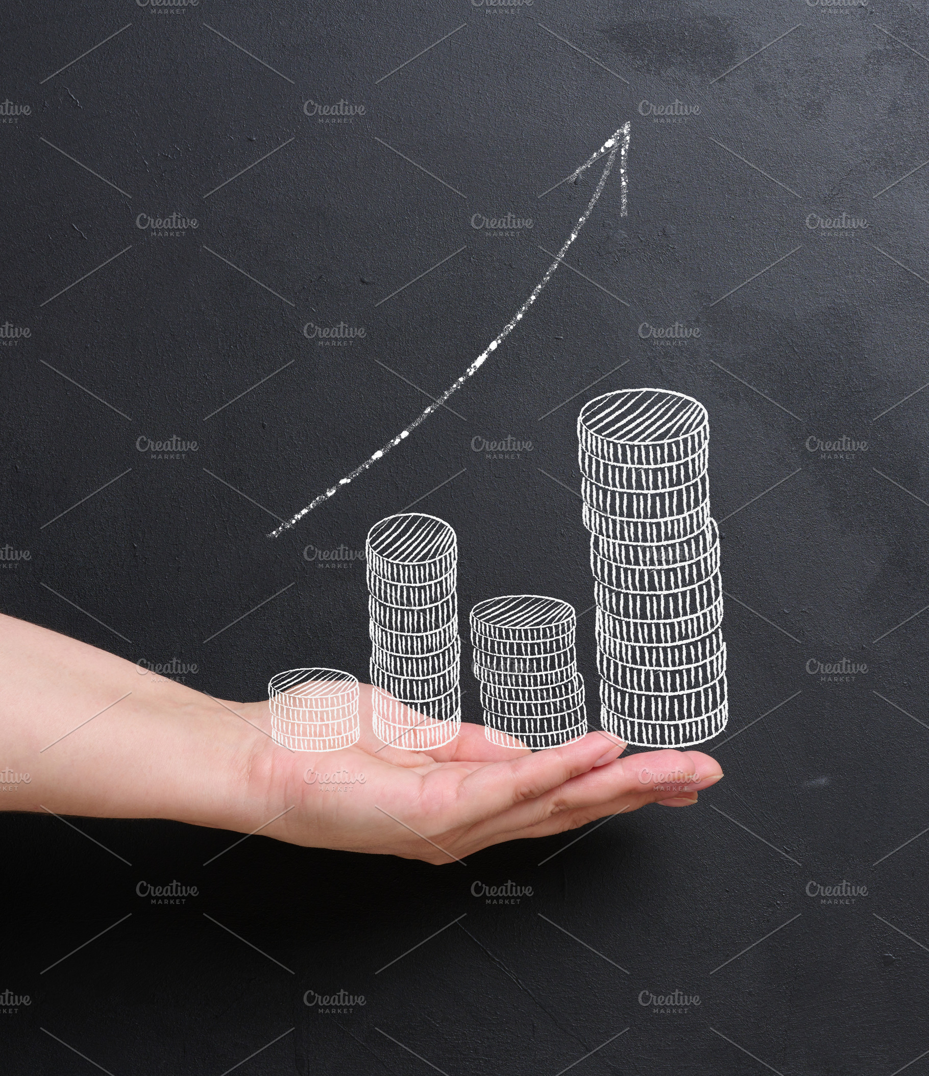 A man's palm holds a stack of coins. Concept of financial growth, a Business Photo by ndanko