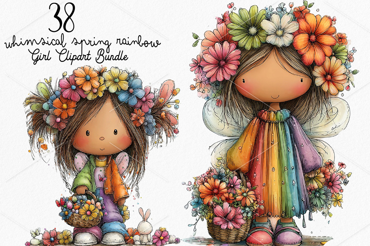 Whimsical Spring Rainbow Girl PNG, a Seasonal Illustration by Canvas Craft (Photo 1 of 7)