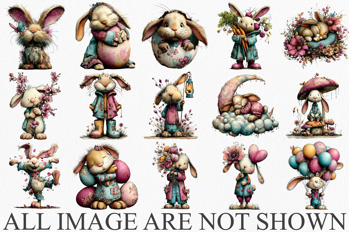 Whimsical Spring Rabbits Clipart PNG, an Illustration by Canvas Craft (Photo 3 of 7)