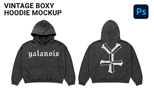 Vintage Boxy Hoodie Mockup