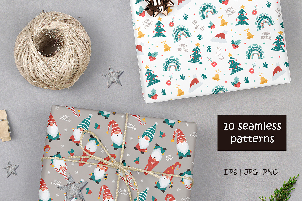 Christmas Gnomes and  Patterns, a Wallpaper Graphic by Nafanya (Photo 7 of 12)