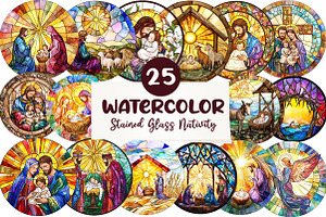 Round Stained Glass Nativity Clipart, an Illustration by CreationArt