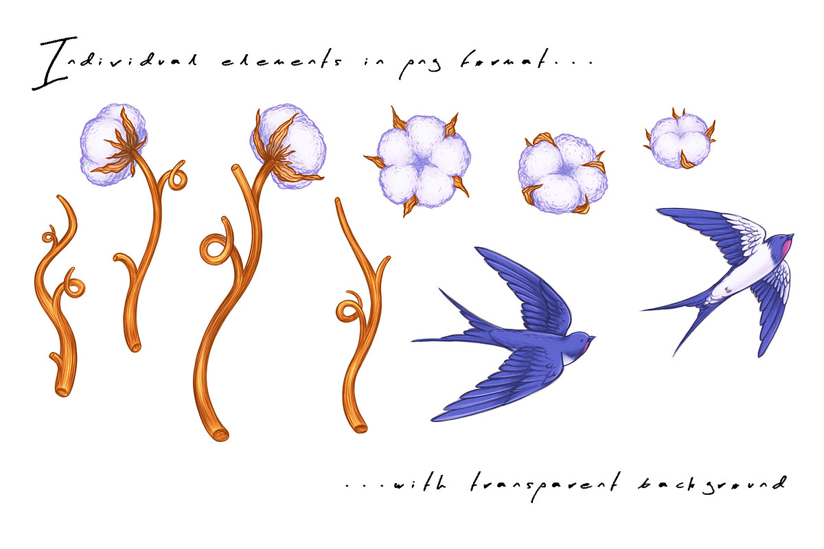 Cotton & Swallow Seamless Patterns, a Decorative Illustration by Liiafis (Photo 10 of 16)