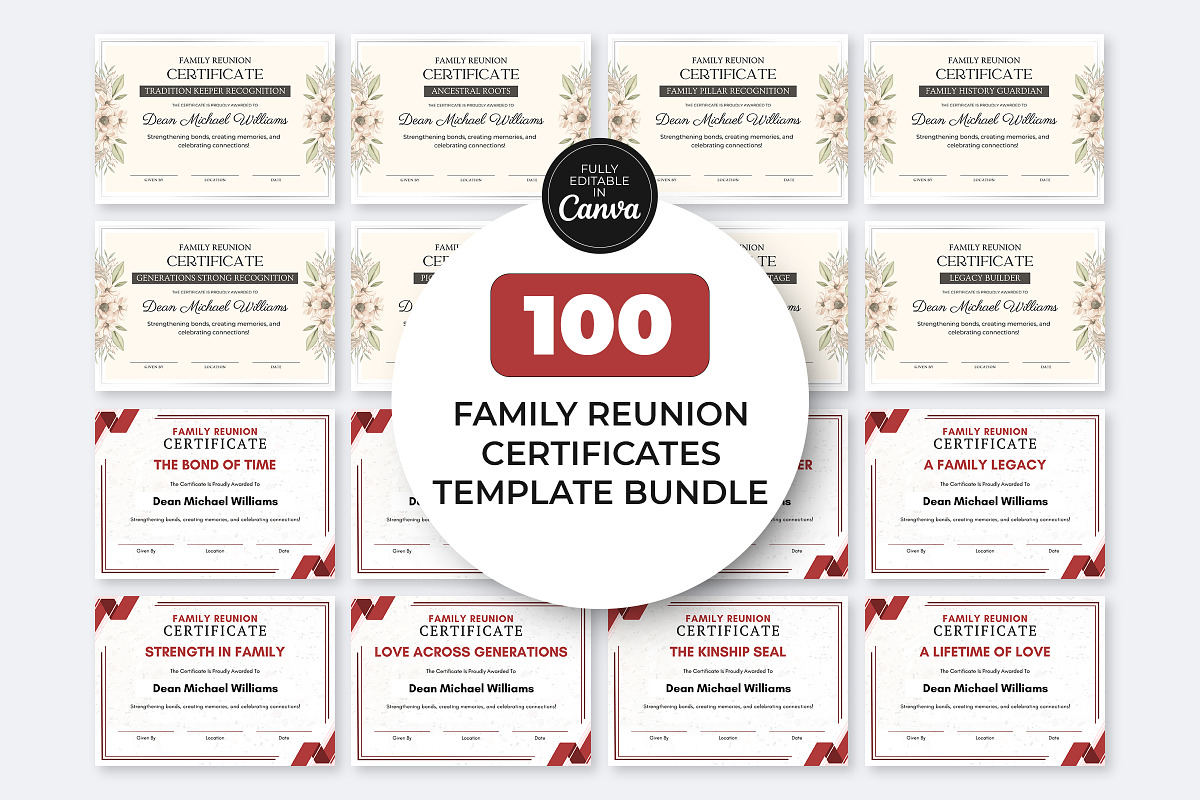 Family Reunion Certificate Bundle, a Print Template by Snapybiz (Photo 2 of 9)