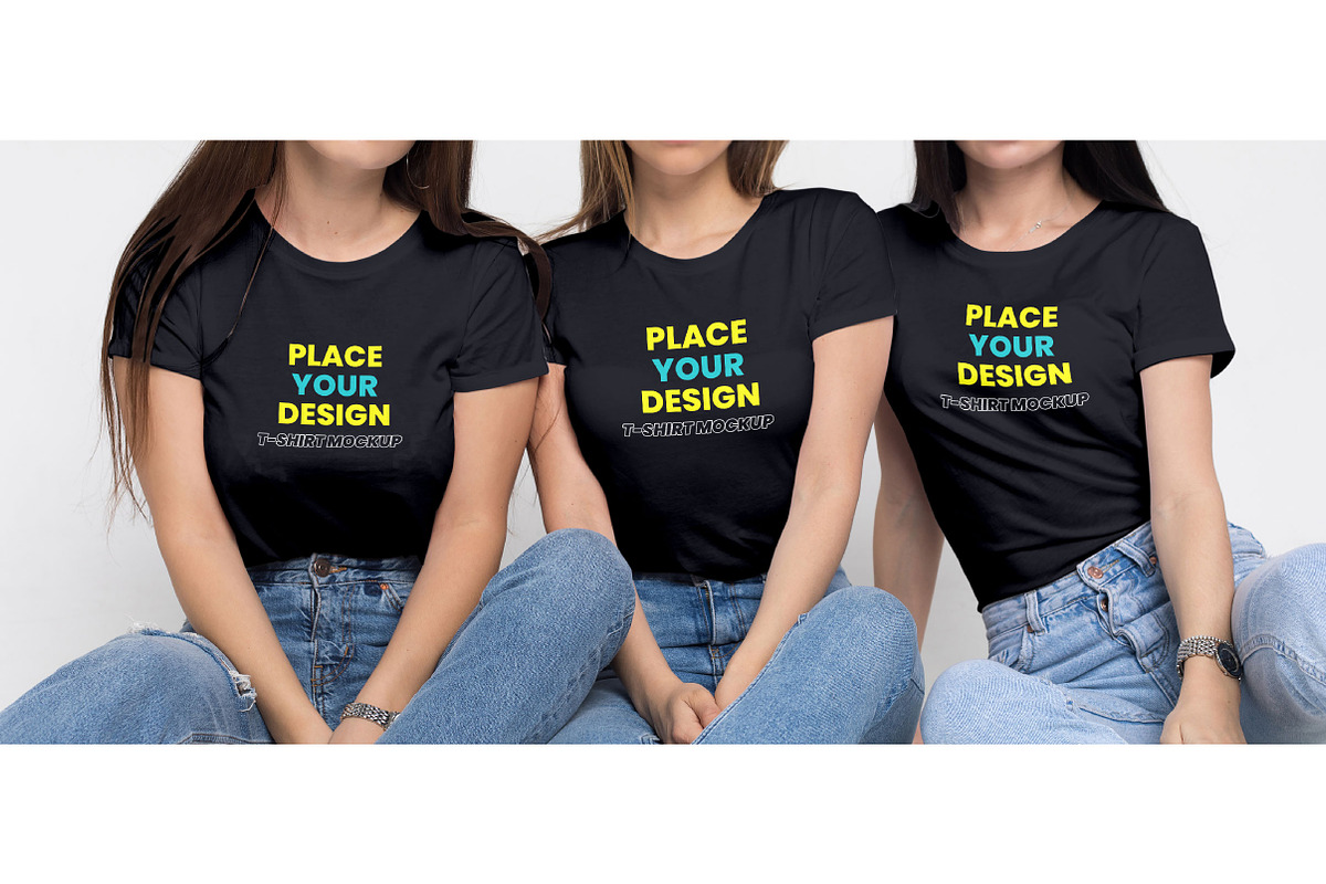 Three women wearing black Mockup, a Shirt Mockup by JackArt