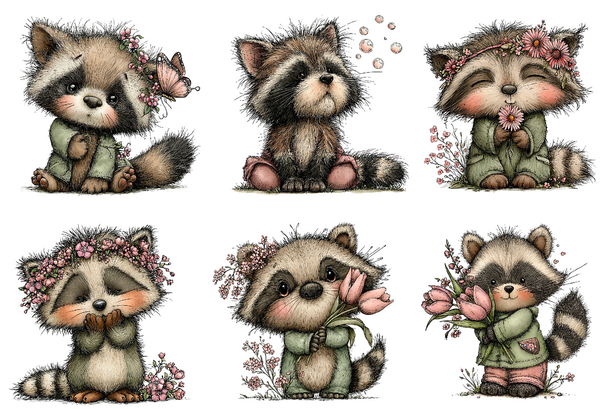 Whimsical Spring Raccoon Clipart, an Illustration by Dream Creation (Photo 6 of 7)