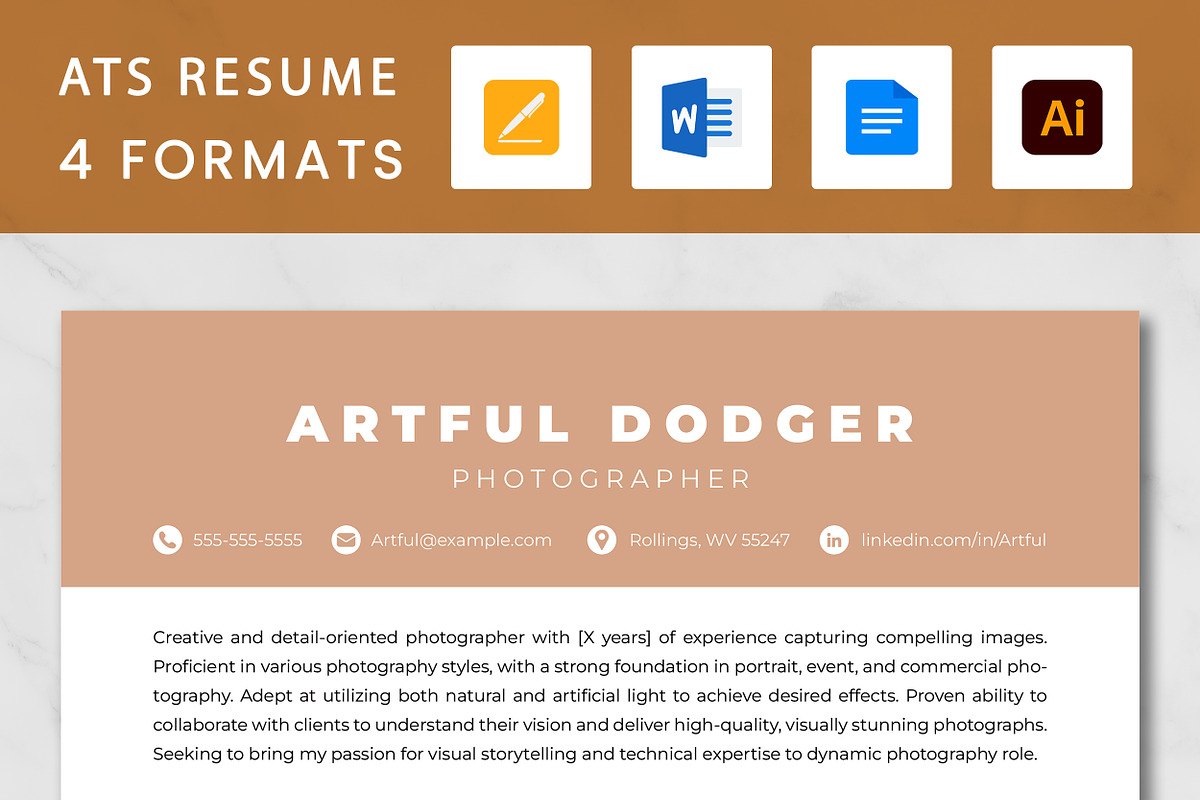 Photographer Resume Template, a Resume Template by ResumeInventor (Photo 1 of 9)