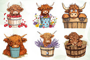 Cute Highland Cow in a Bucket Clipar, an Illustration by CreationArt (Thumbnail 5 of 7)