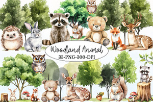 Watercolor Woodland Animal Clipart, an Illustration by Rose Art