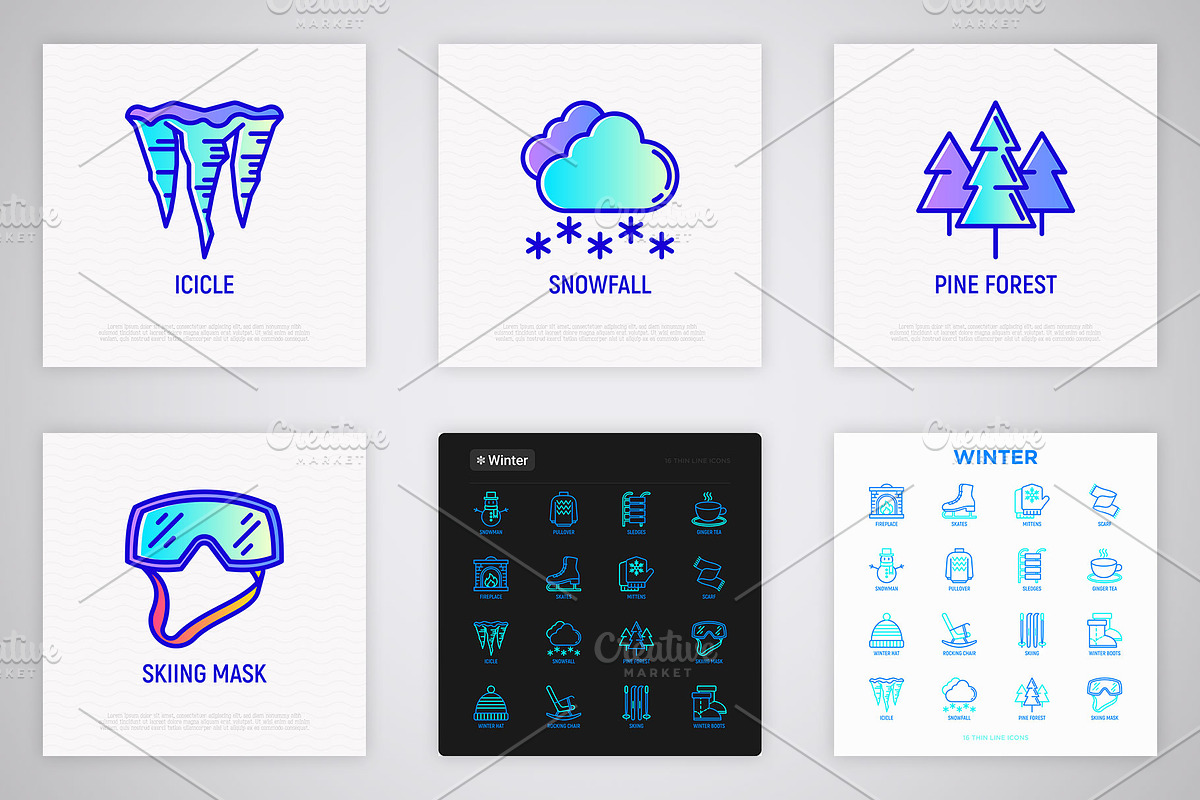 Winter | 16 Thin Line Icons Set, an Outline Icon by Alex Blogoodf (Photo 6 of 9)