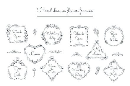 Hand drawn beautiful flower frames
