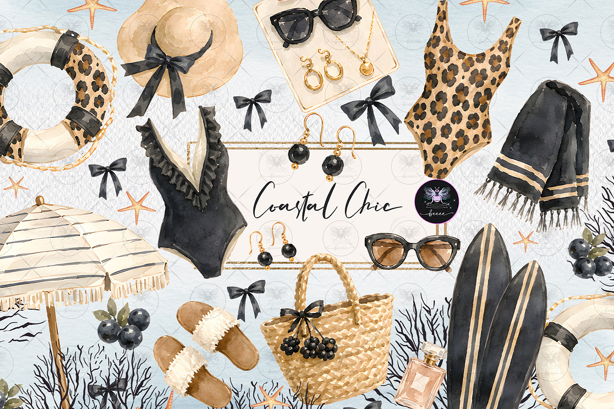 Coastal Chic Summer Clipart, a Decorative Illustration by BigCakeBee (Photo 1 of 4)