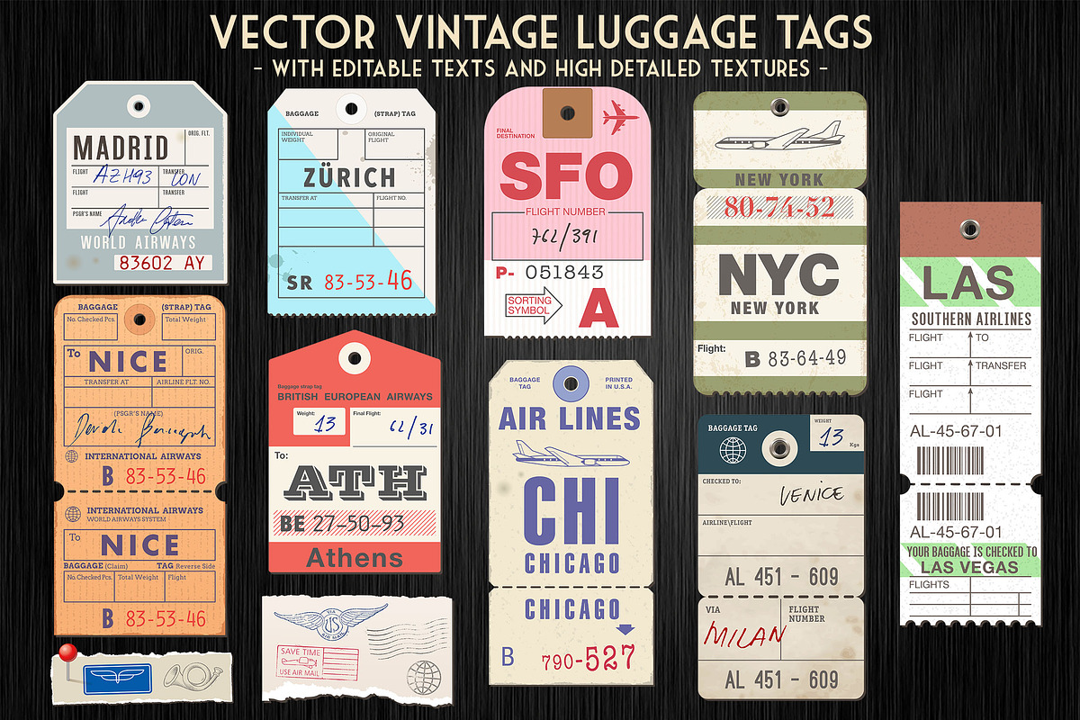 Vector Customizable Luggage Tags, a Texture Illustration by FourLeafLover (Photo 1 of 5)