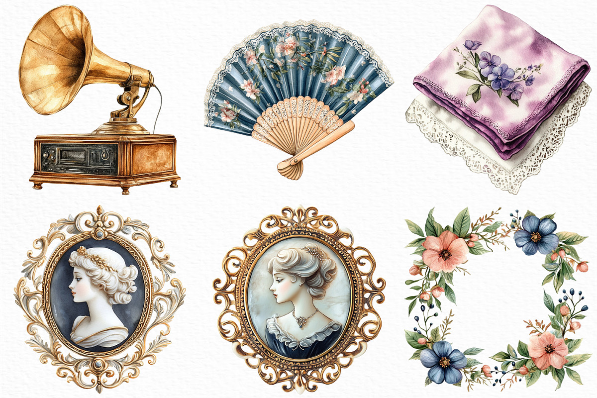 Watercolor Victorian Clipart Bundle, an Illustration by Craft Nest (Photo 3 of 6)