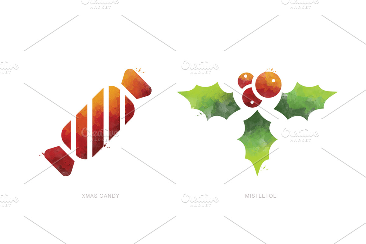 Watercolor Christmas Elements Pack, a Decorative Illustration by WonderShop (Photo 3 of 4)