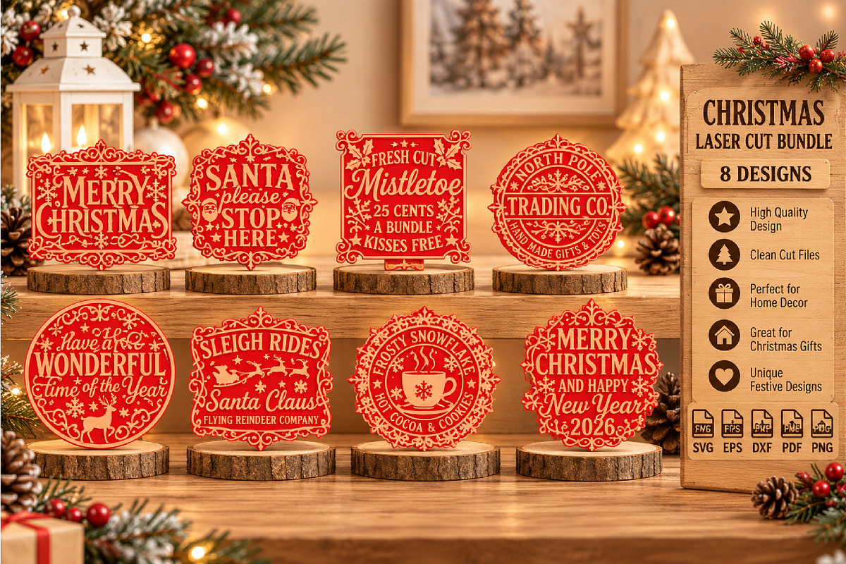 Christmas Vintage Signs Laser Cut, an Object Graphic by DreamCafeArt (Photo 1 of 8)
