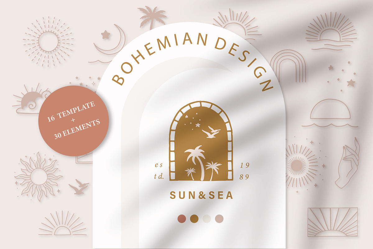 Sun bohemian logo tempplate 1#, a Branding & Logo Template by Piixypeach (Photo 1 of 8)