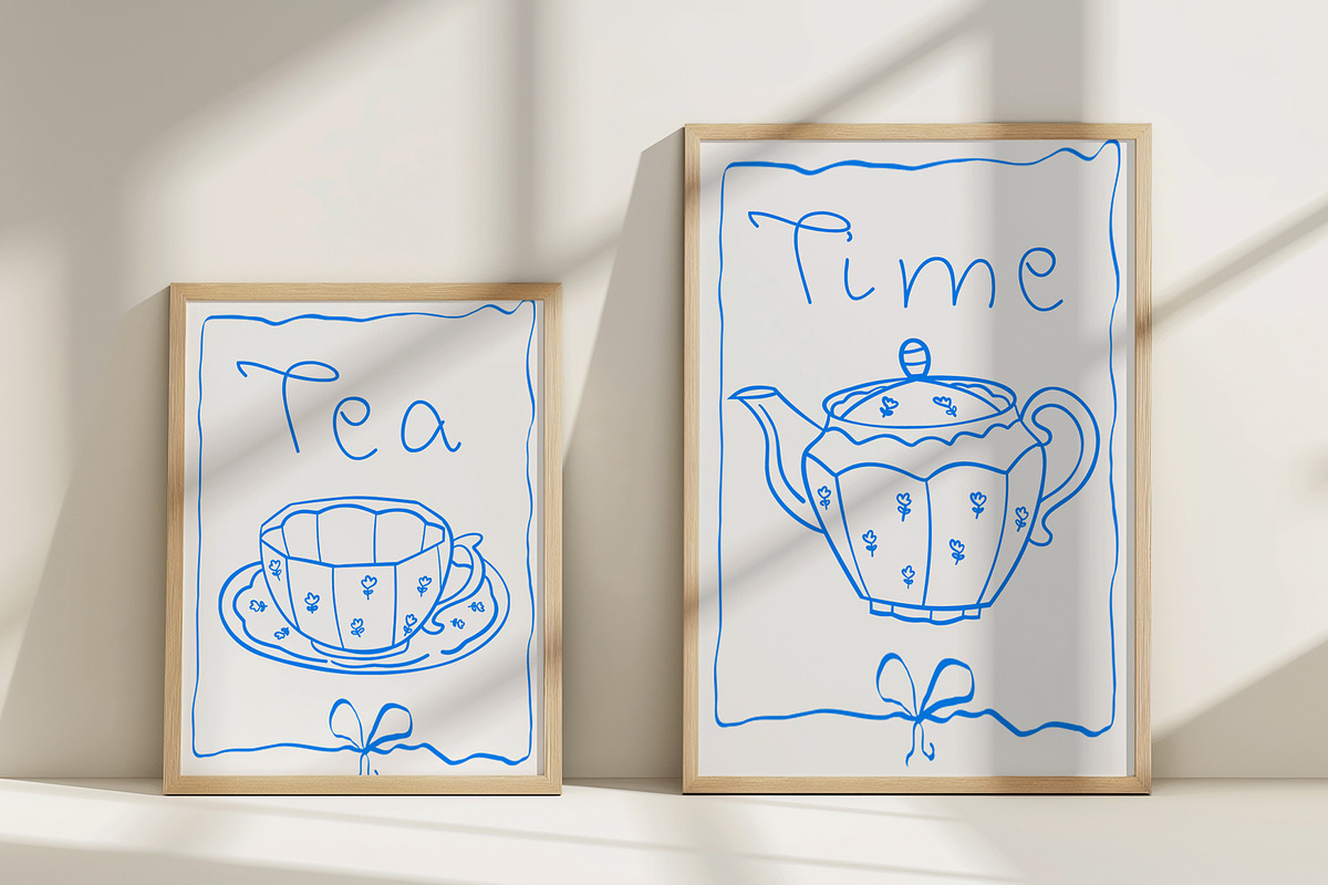 Vintage Tea Set line art, a Decorative Illustration by Carpet Tapete Pretzel (Photo 4 of 9)