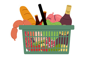 Store handheld shopping basket with, a Food Illustration by Vectorbuum