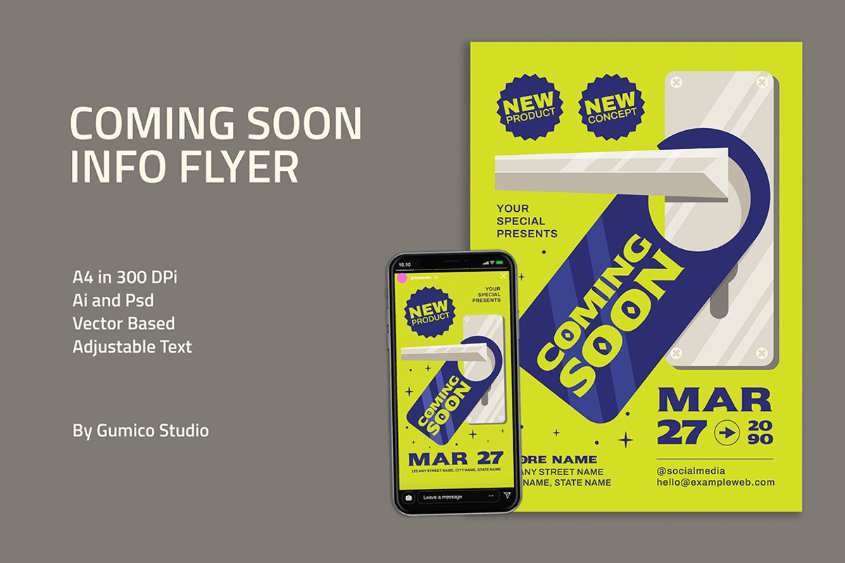 Coming Soon Info Flyer, a Flyer Template by Gumico Studio. (Photo 3 of 3)