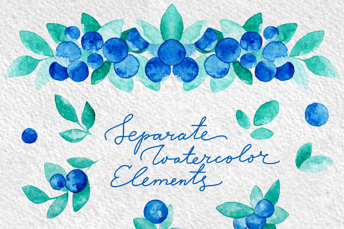 Blue Berries Watercolor Design Set, a Decorative Illustration by Yashroom (Photo 5 of 5)