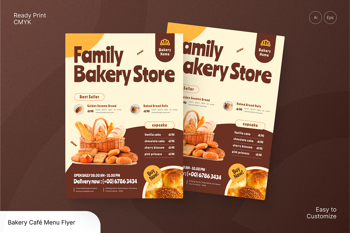 Family Bakery Cafe Menu Flyer, a Flyer Template by Annora Studio (Photo 1 of 6)