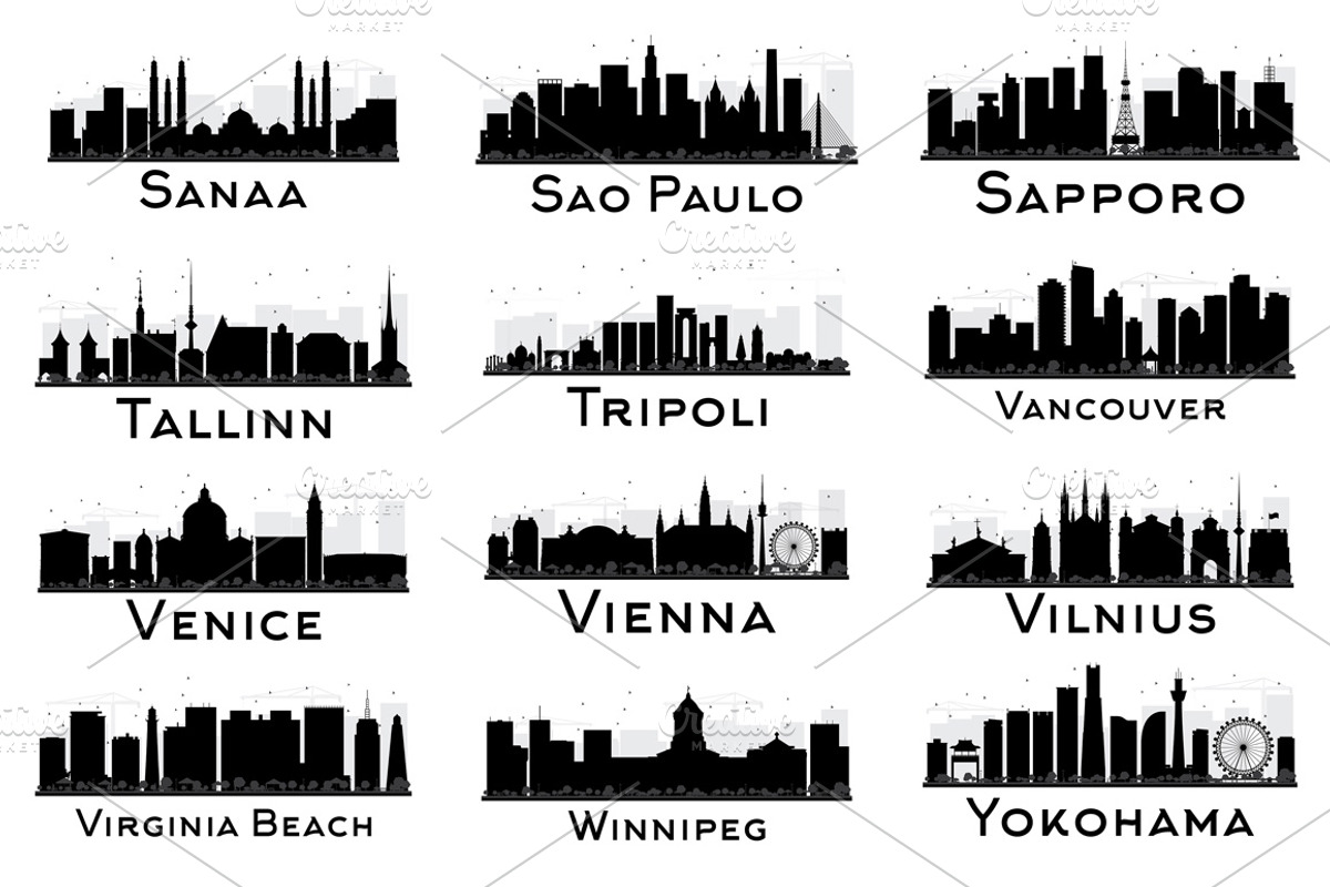 60 City Skyline Silhouettes Set 2, an Illustration by Booblgum (Photo 6 of 9)