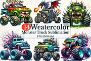 Mutant Monster Truck PNG Bundle, an Illustration by Rose Art (Thumbnail 1 of 3)