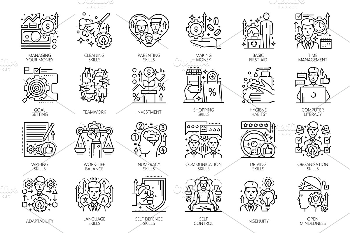 Life skill icons, success motivation, a Person Illustration by Vector Tradition