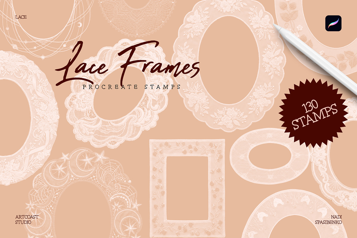 Lace Frames Procreate Stamp Set, a Shape Add-On by Spasibenko Art (Photo 2 of 5)