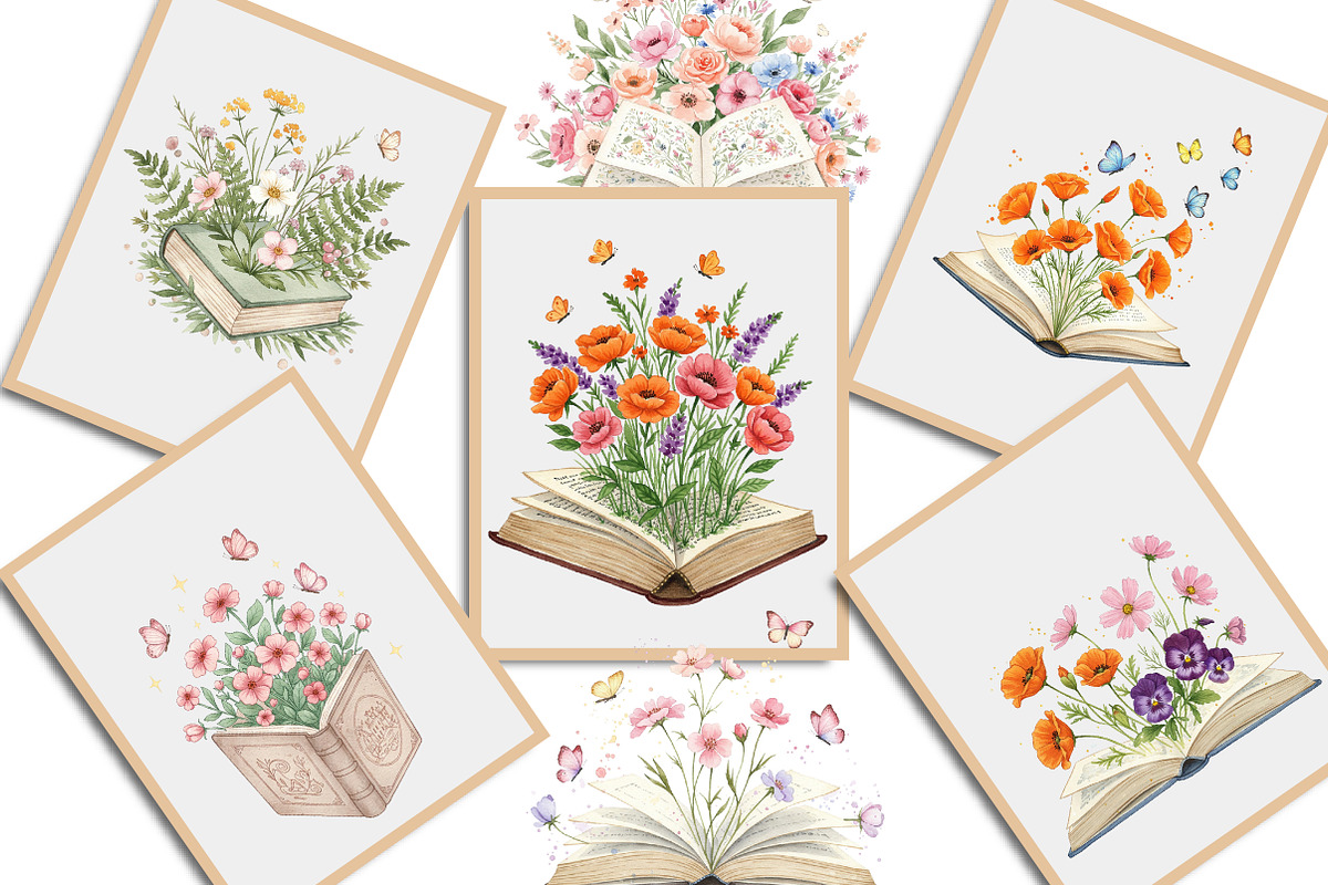 Vintage Flowers With Book Clipart, an Illustration by Creative Art (Photo 3 of 9)