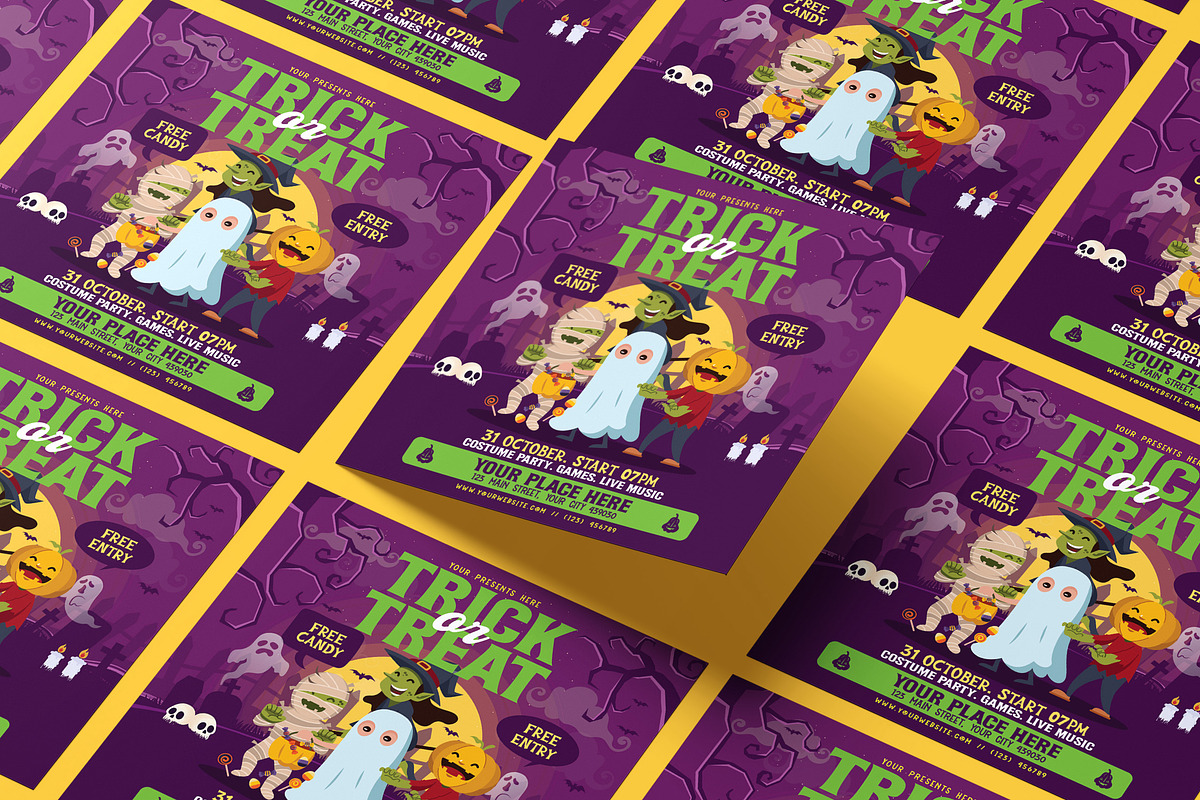 Halloween Trick or Treat Flyer, a Flyer Template by Creativestoree (Photo 2 of 5)