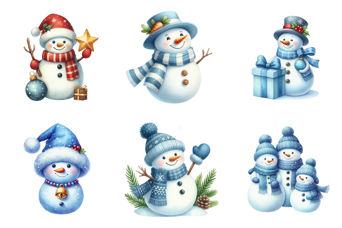 Watercolor Christmas Snowman Clipart, an Illustration by SinaCreation (Photo 3 of 7)
