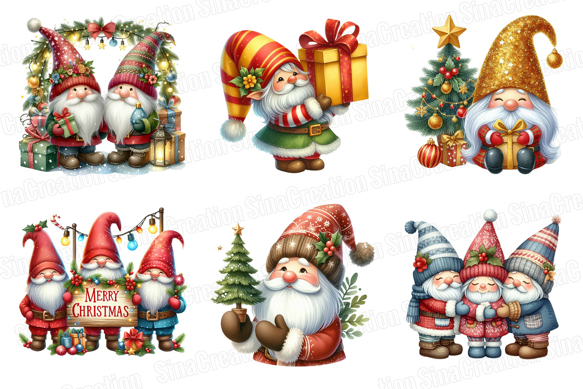 Christmas Gnome Clipart Bundle, an Illustration by SinaCreation (Photo 3 of 7)