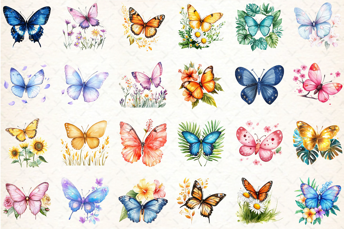 Watercolor Summer Butterfly Clipart, an Illustration by DreamCafeArt (Photo 3 of 3)