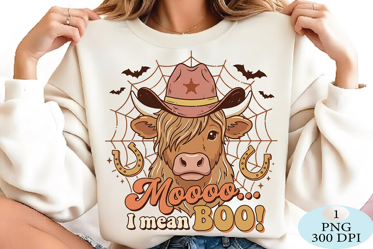 Moo I Mean Boo Highland Cow PNG, a Seasonal Illustration by Daily.Designs (Photo 2 of 5)