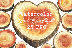 Watercolor Wood Slice Clipart, an Illustration by Libby Wishes