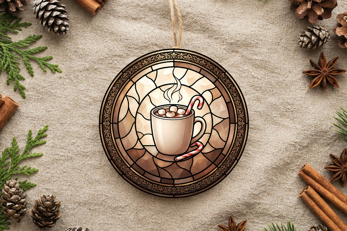 Stained Glass Hot Cocoa Ornament, a Seasonal Illustration by CrexoraLab (Photo 2 of 3)