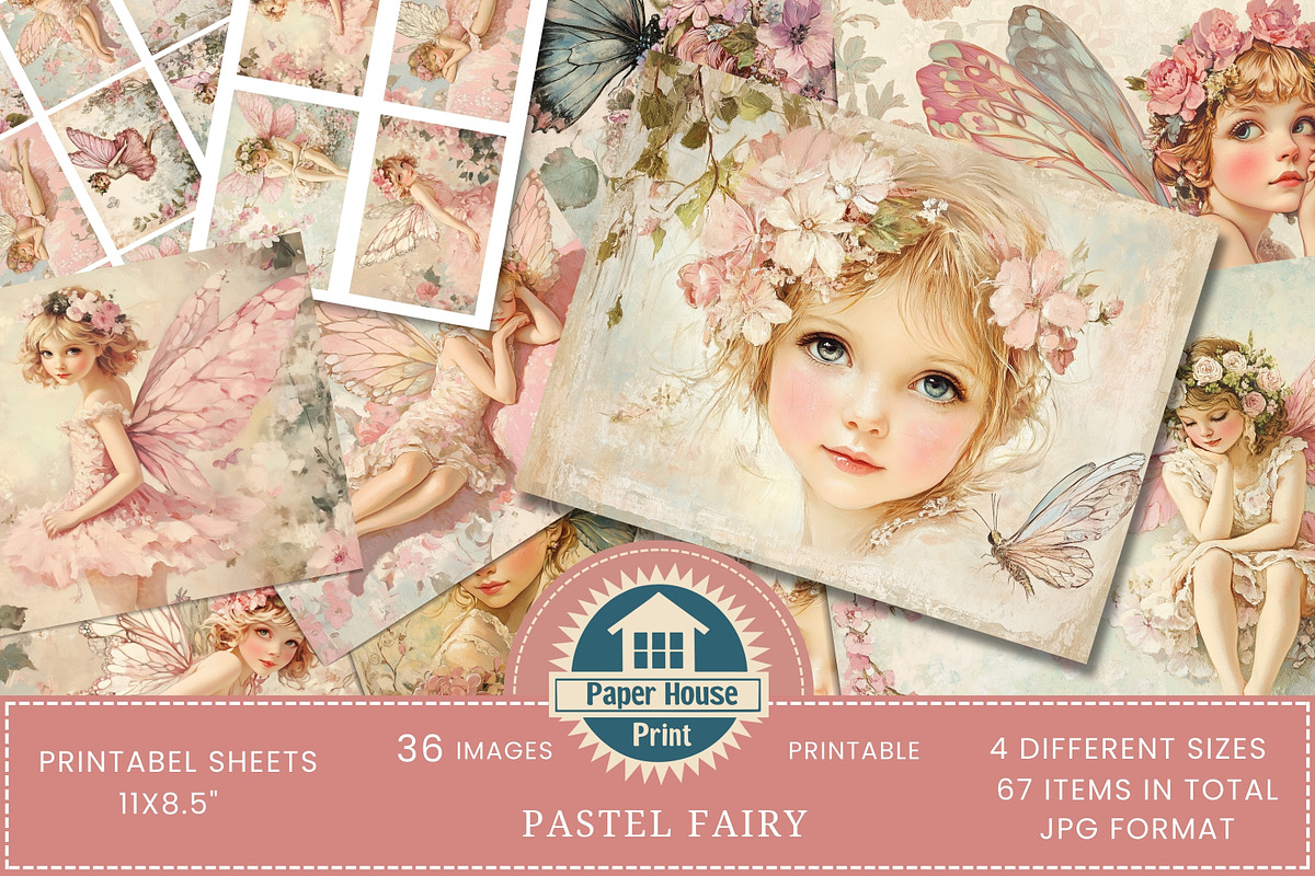 Whimsical Pink Pastel Fairies Papers, an Illustration by NiiiNArt (Photo 1 of 8)