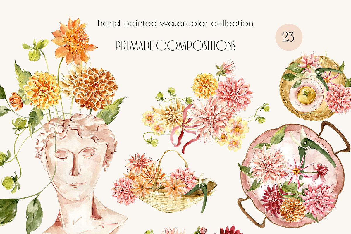 Dahlia Watercolor Collection, a Decorative Illustration by ArtMaslyana (Photo 7 of 15)