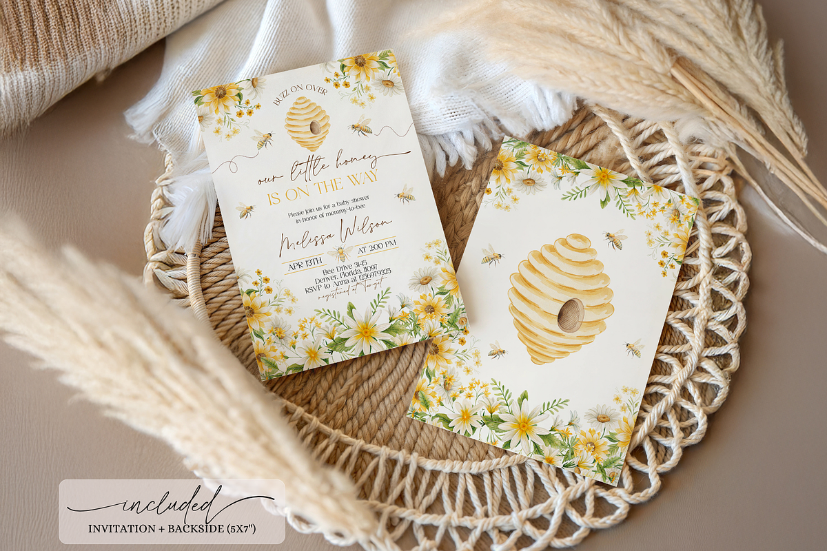 Honey Bee Baby Shower Stationery Set, a Templates & Theme by VeliusCreativeStudio (Photo 2 of 6)