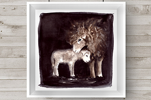 Watercolor Mother & Baby - Sheep