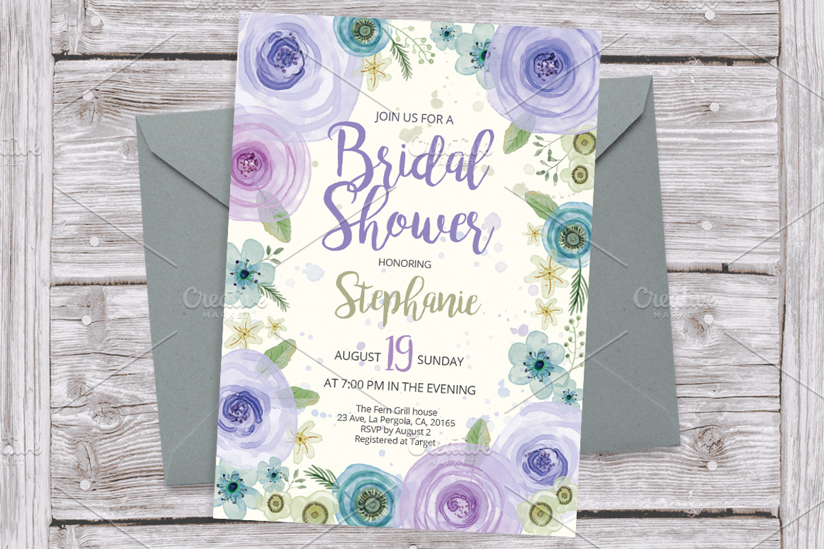 Flowers watercolor PSD template 22, an Invitation Template by Talent Supplies