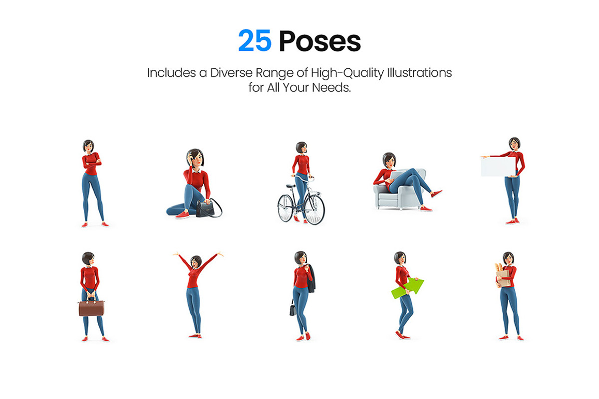 Casual Woman – Set of 25 Poses, a Person Illustration by 3DMask (Photo 3 of 5)